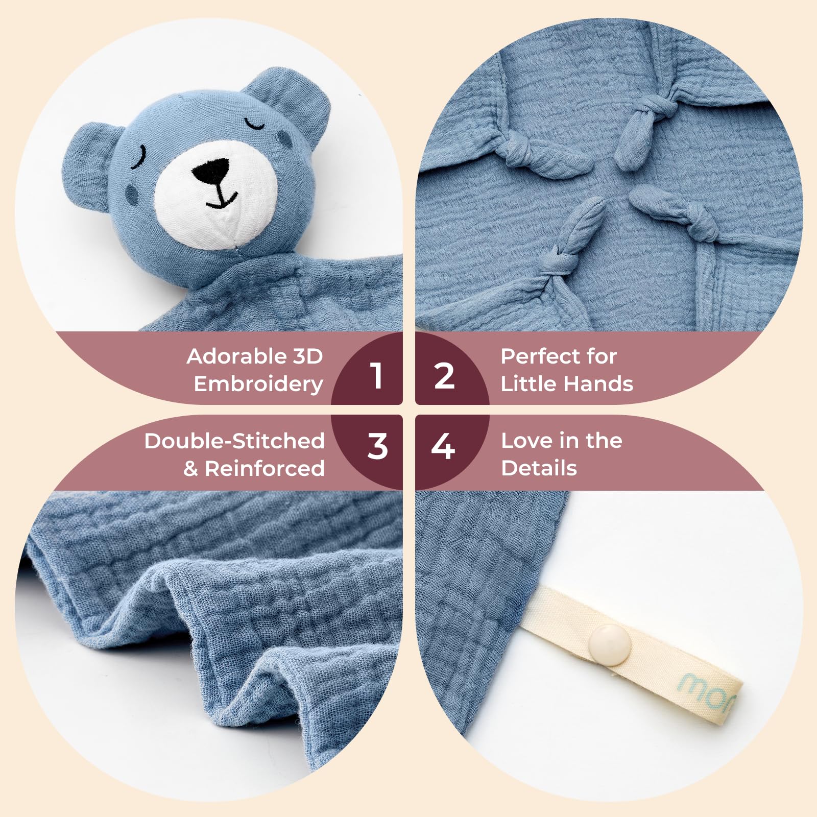 Momcozy Bear Lovey blue 14 inch, gender-neutral infant companion.