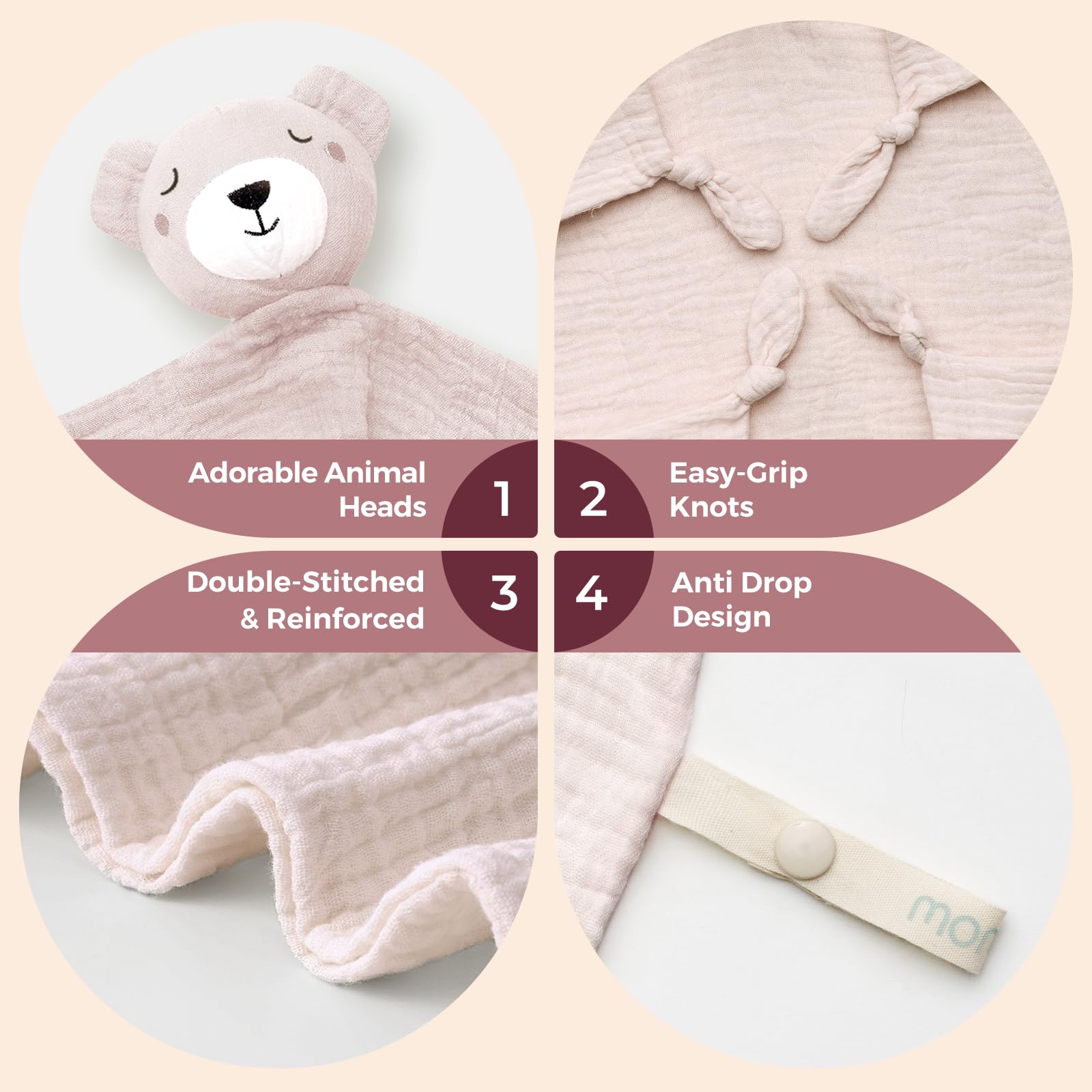 Momcozy Bear Lovey bear head detail for comforting companionship