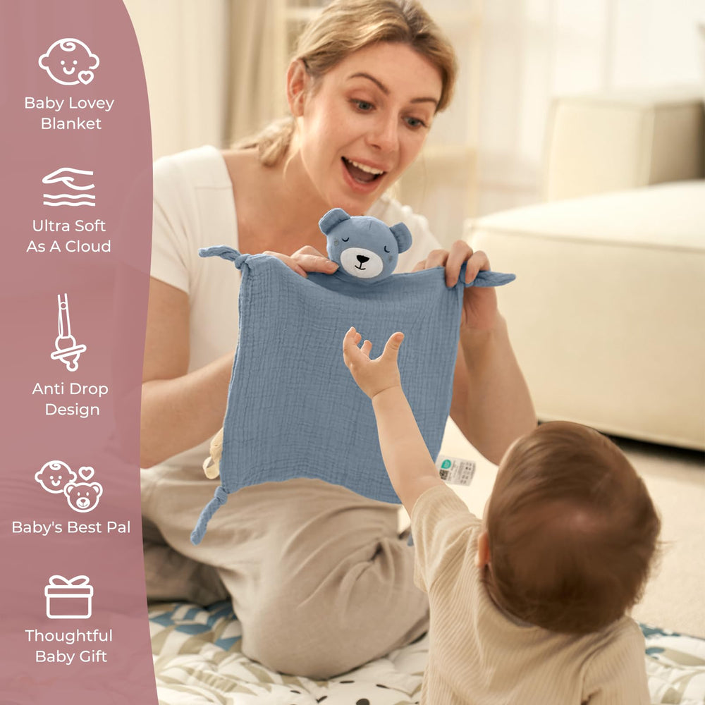 Momcozy Bear Lovey pacifier loop close-up keeps pacifier within reach.