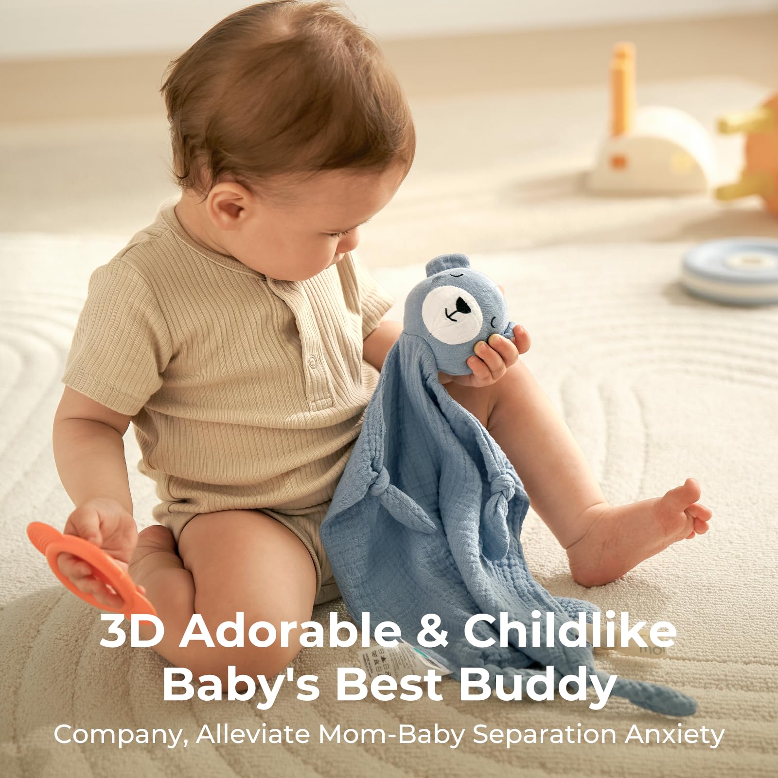 Momcozy Bear Lovey soft cotton fabric for infant soothing touch.