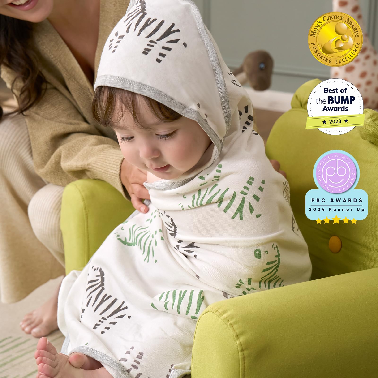 Large 28x28 inch Momcozy Best Wishes Hooded Towel for newborns to toddlers