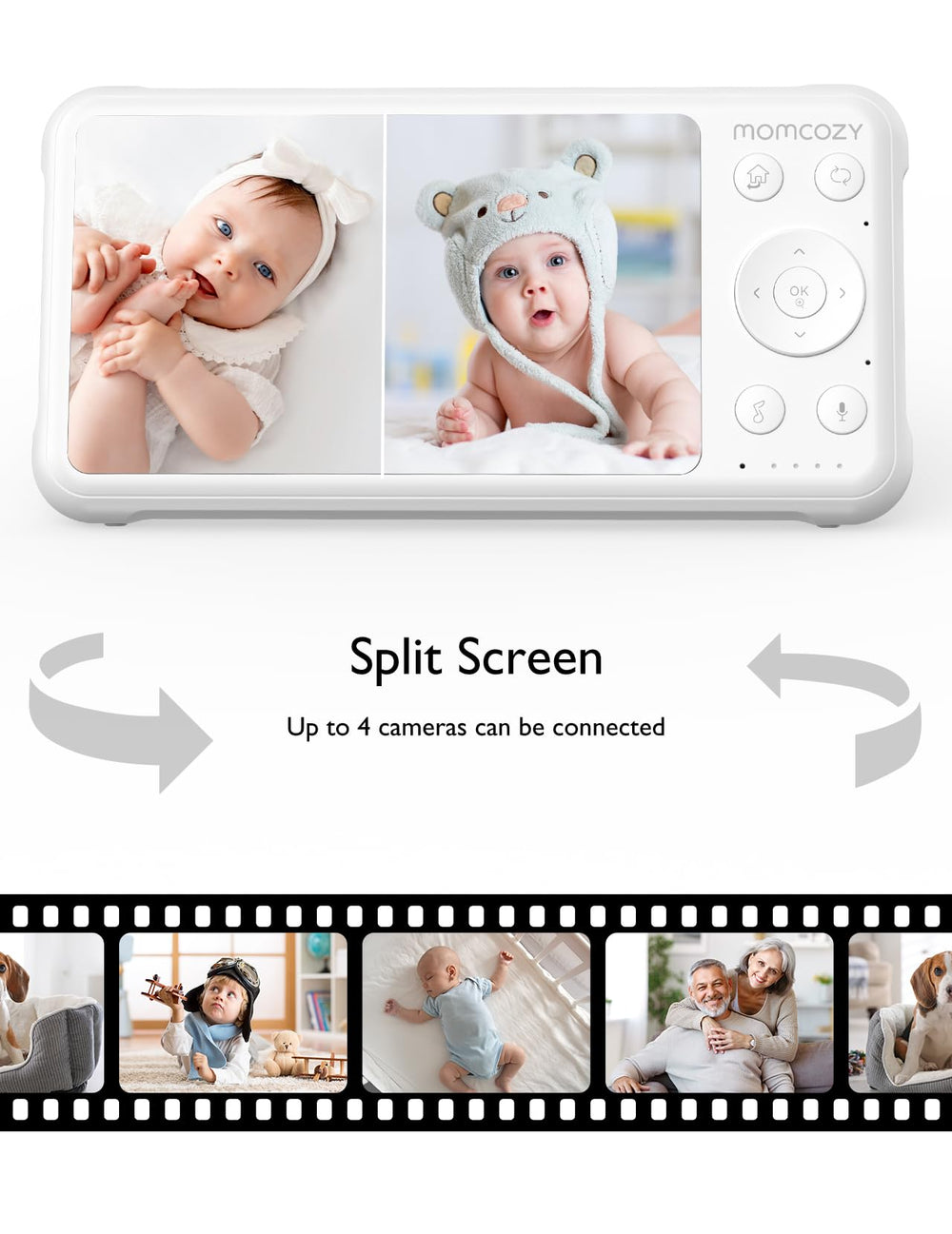 Momcozy BM01 addon enables multi-camera viewing with split-screen.