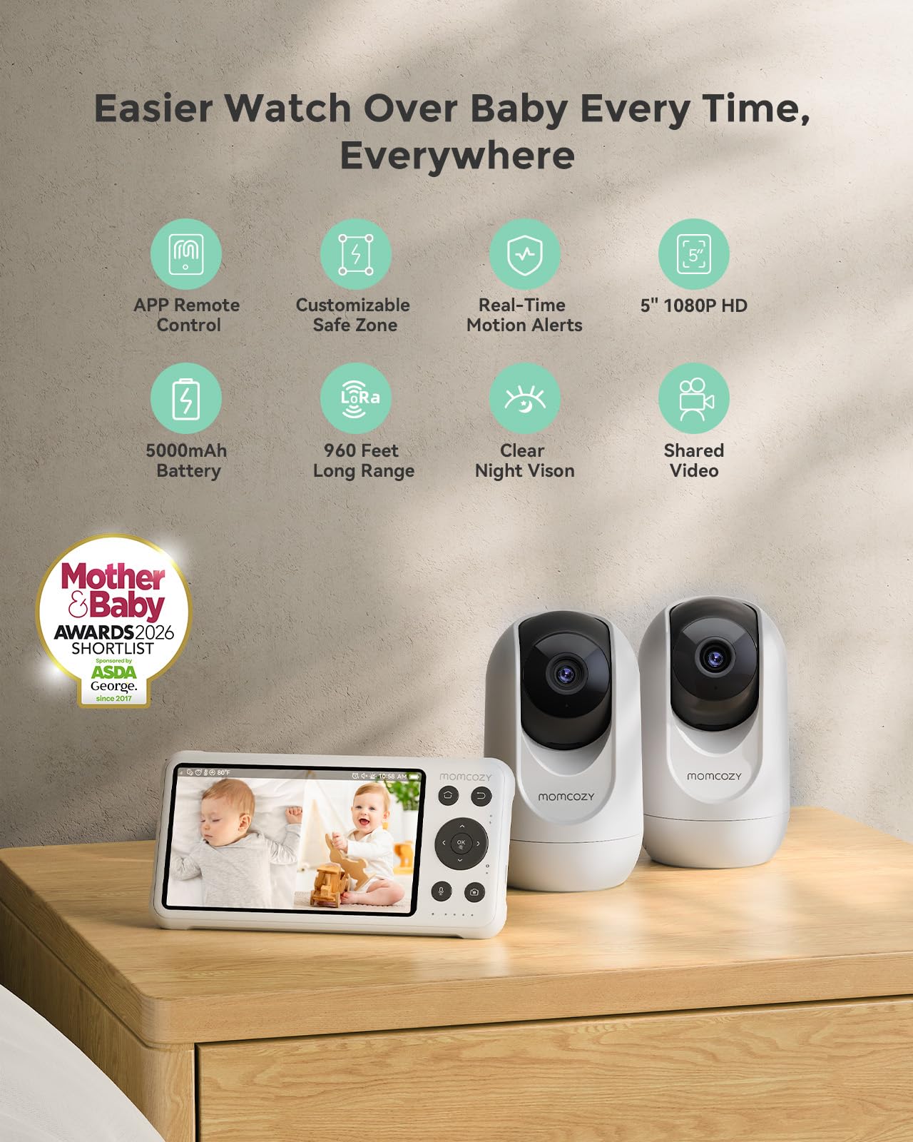 Momcozy BM04 dual-camera setup for two rooms