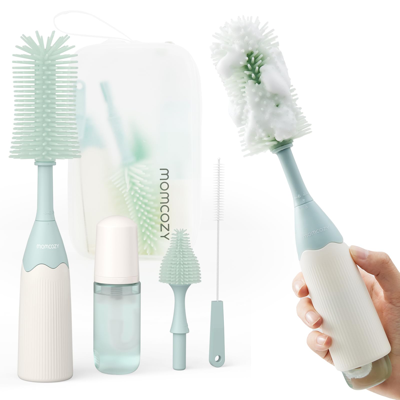 Momcozy bottle brush kit with foam-press for dense cleaning foam