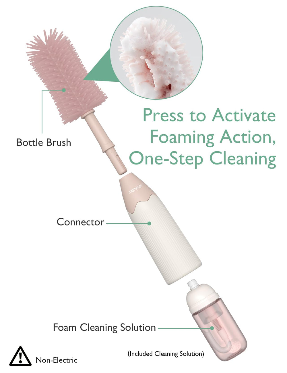 Momcozy ultra-soft-bristles deliver gentle, scratch-free cleaning on bottles and nipples.