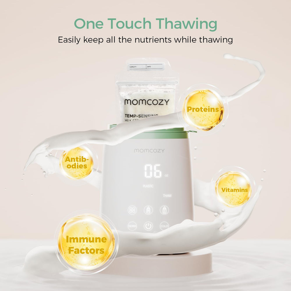 Momcozy Bottle Warmer steaming feature hygienically heats bottles and jars.