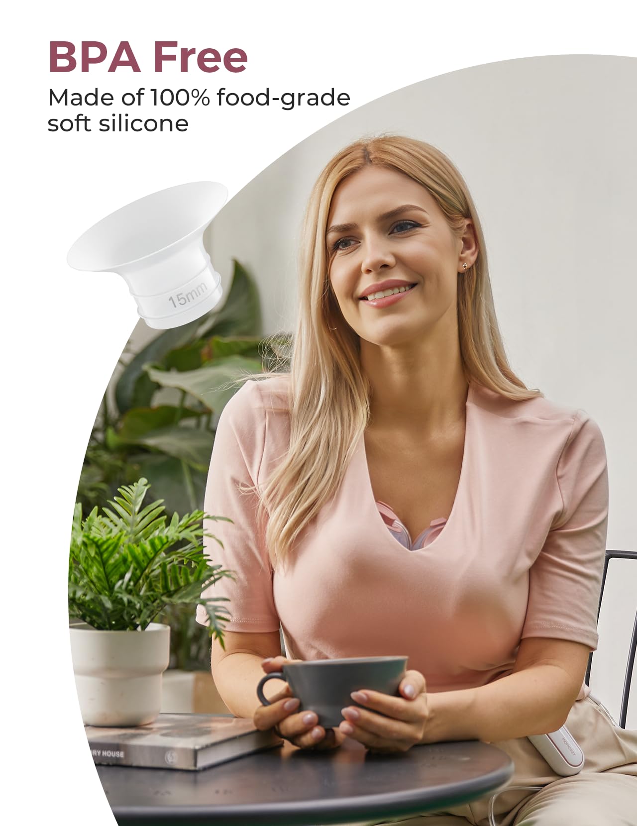 Momcozy BPA-free silicone material for safe contact with milk and durable use.