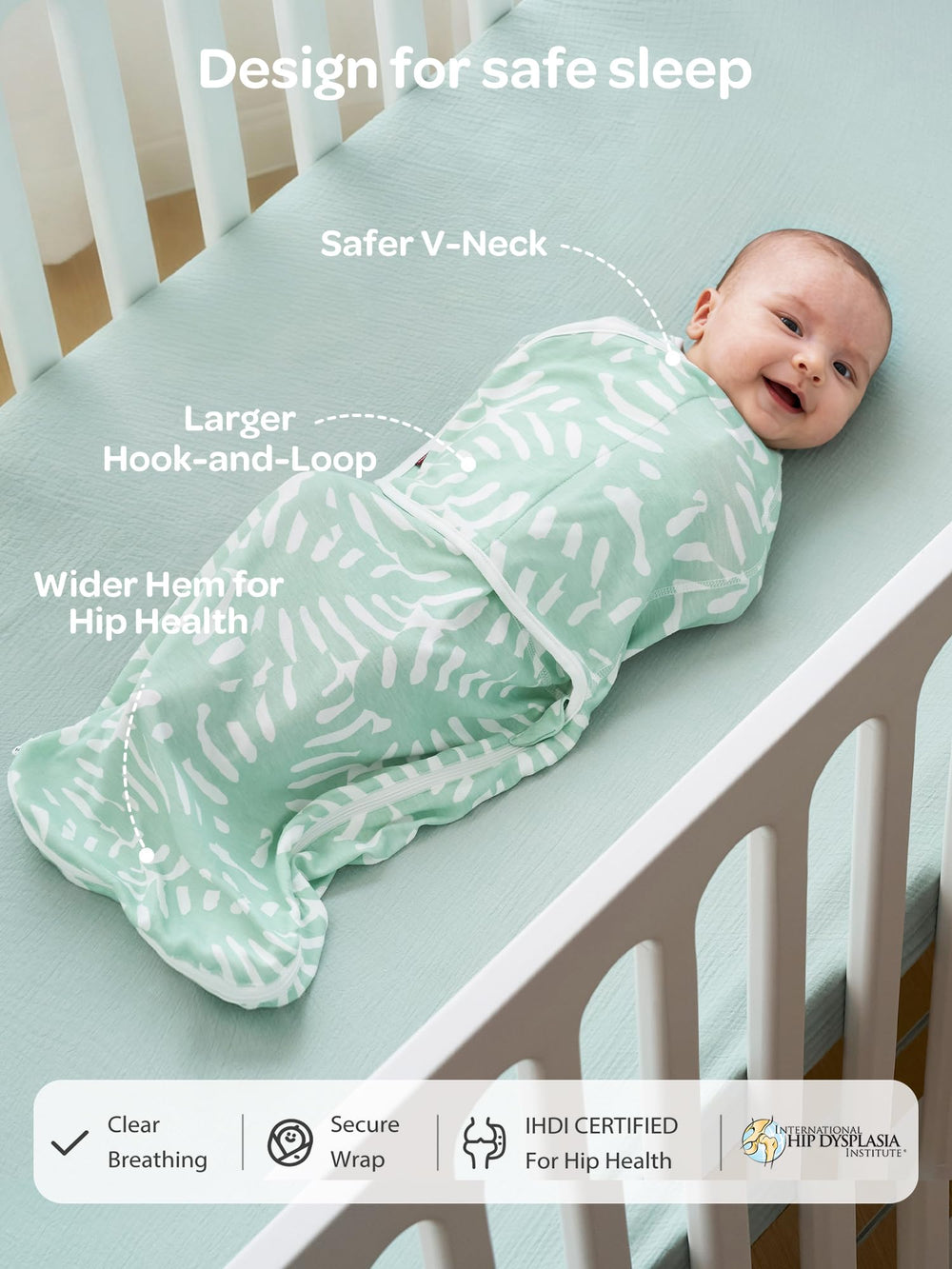 Momcozy Bravery swaddle v-neck-adjustment supports comfortable, shift-resistant wrap.
