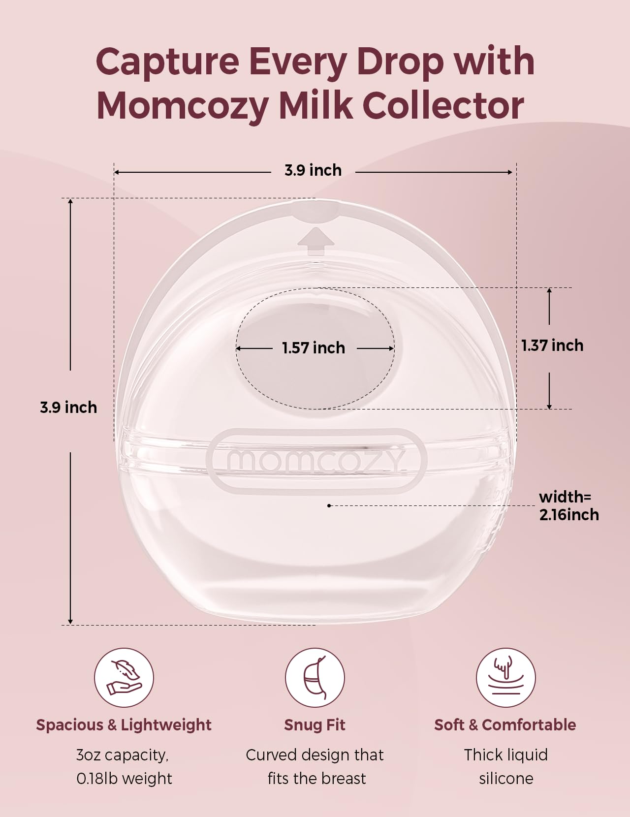 Momcozy breast milk collector in bra with measurement marks to track intake.