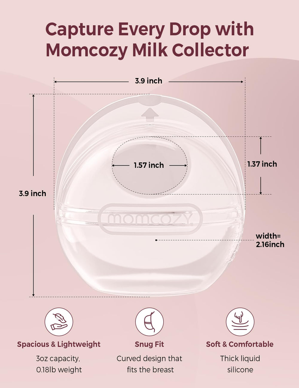 Momcozy breast milk collector in bra with measurement marks to track intake.