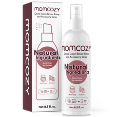 Momcozy breast pump cleaning spray bottle for quick daily cleaning of parts.