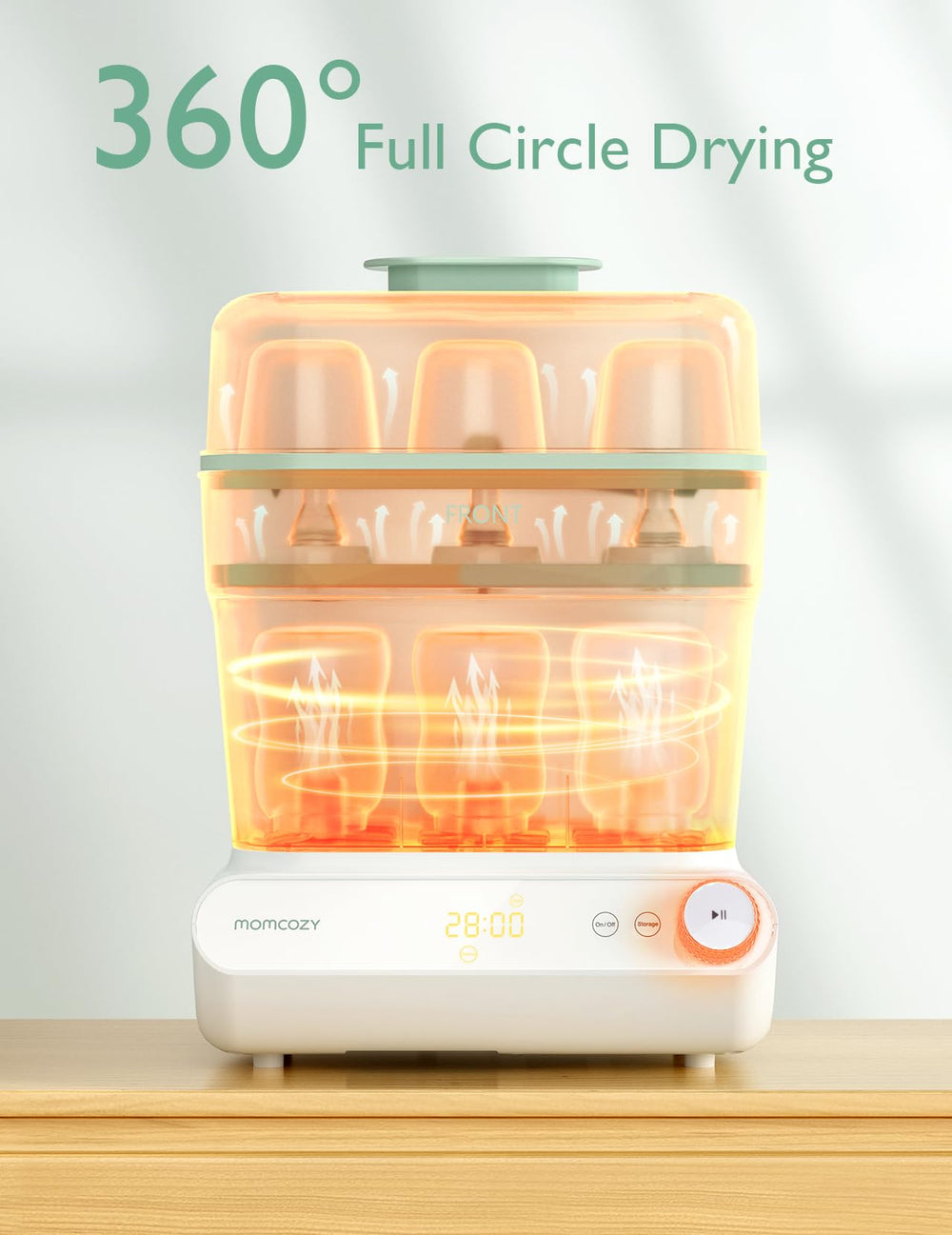 Momcozy breast pump parts sterilizer stand keeps components organized and sanitized.