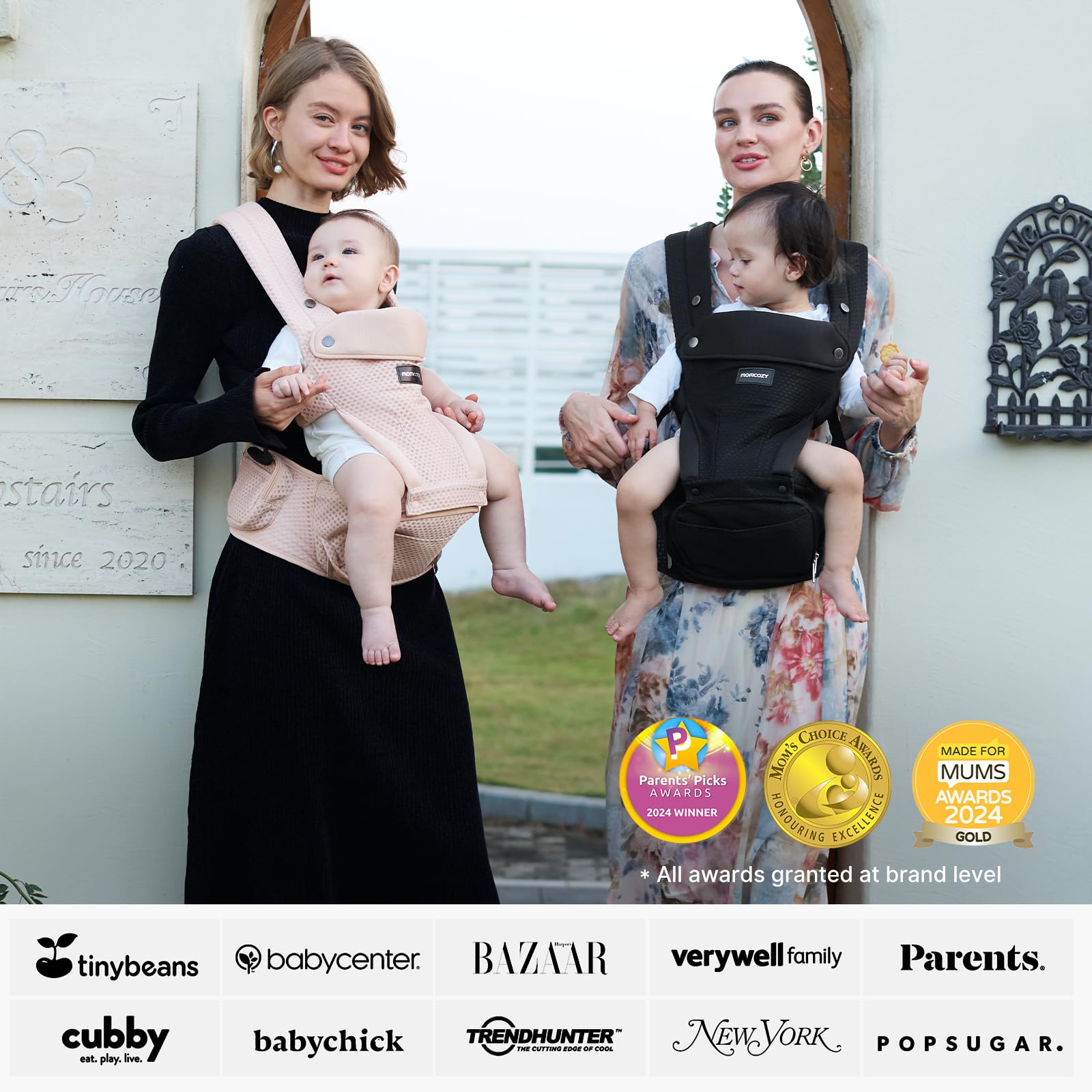 Momcozy 3D air mesh fabric provides breathable comfort for baby and caregiver.