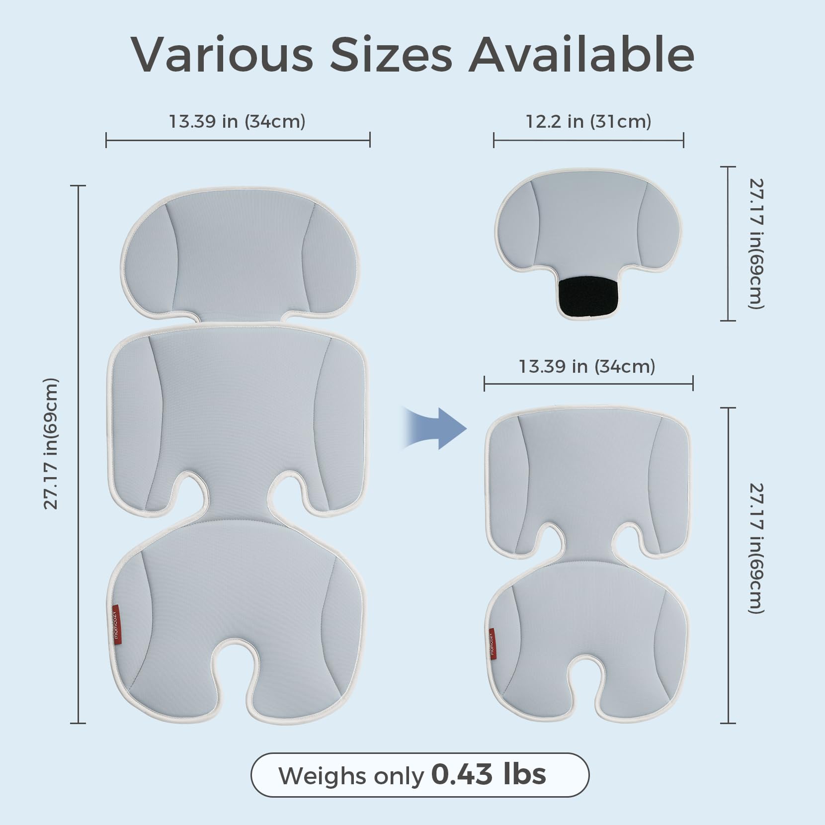 Momcozy breathable cooling seat liner helps keep baby drier and less sticky.