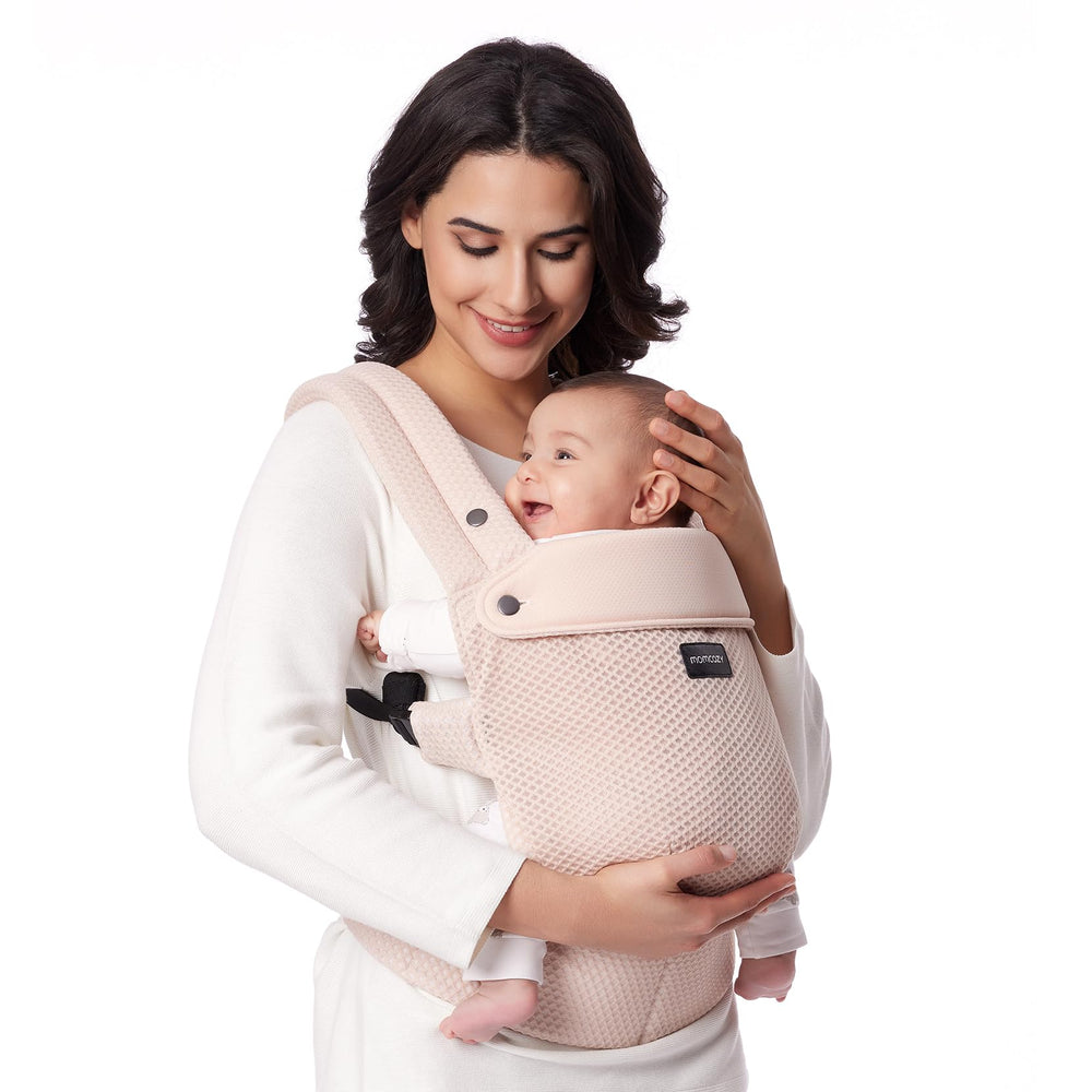 Momcozy Breathable Mesh Carrier front view with air mesh panel for cooling comfort