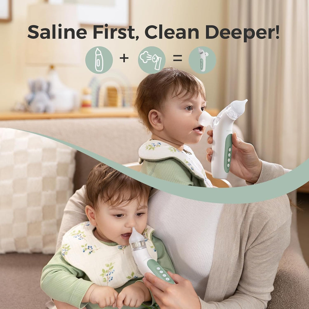 Momcozy BreezyClear nasal spray helps soften mucus for easier suction.