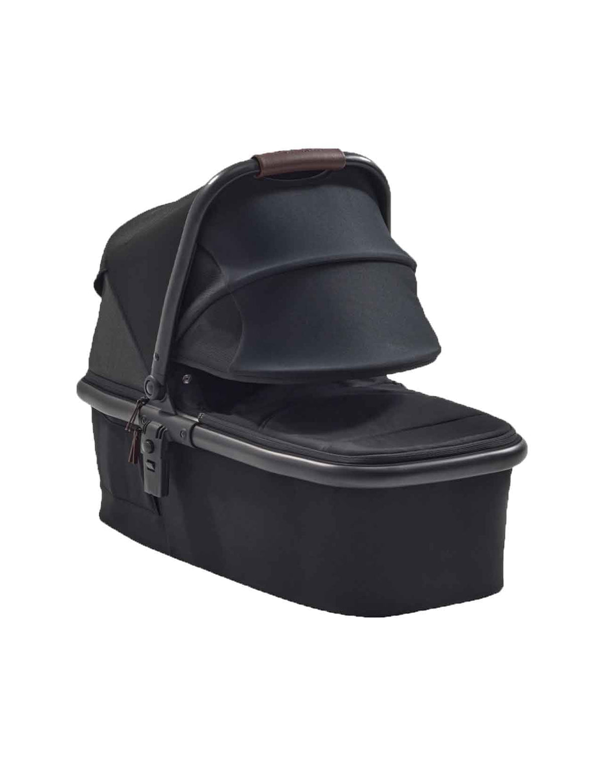 Momcozy ChangeGo carrycot attachment buckled to stroller for tool-free setup and stability