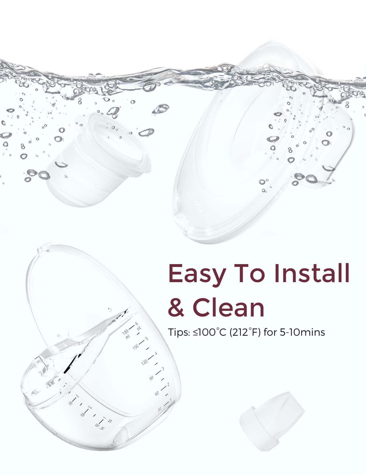 Momcozy cleaning-ready parts shown for easy maintenance after use.