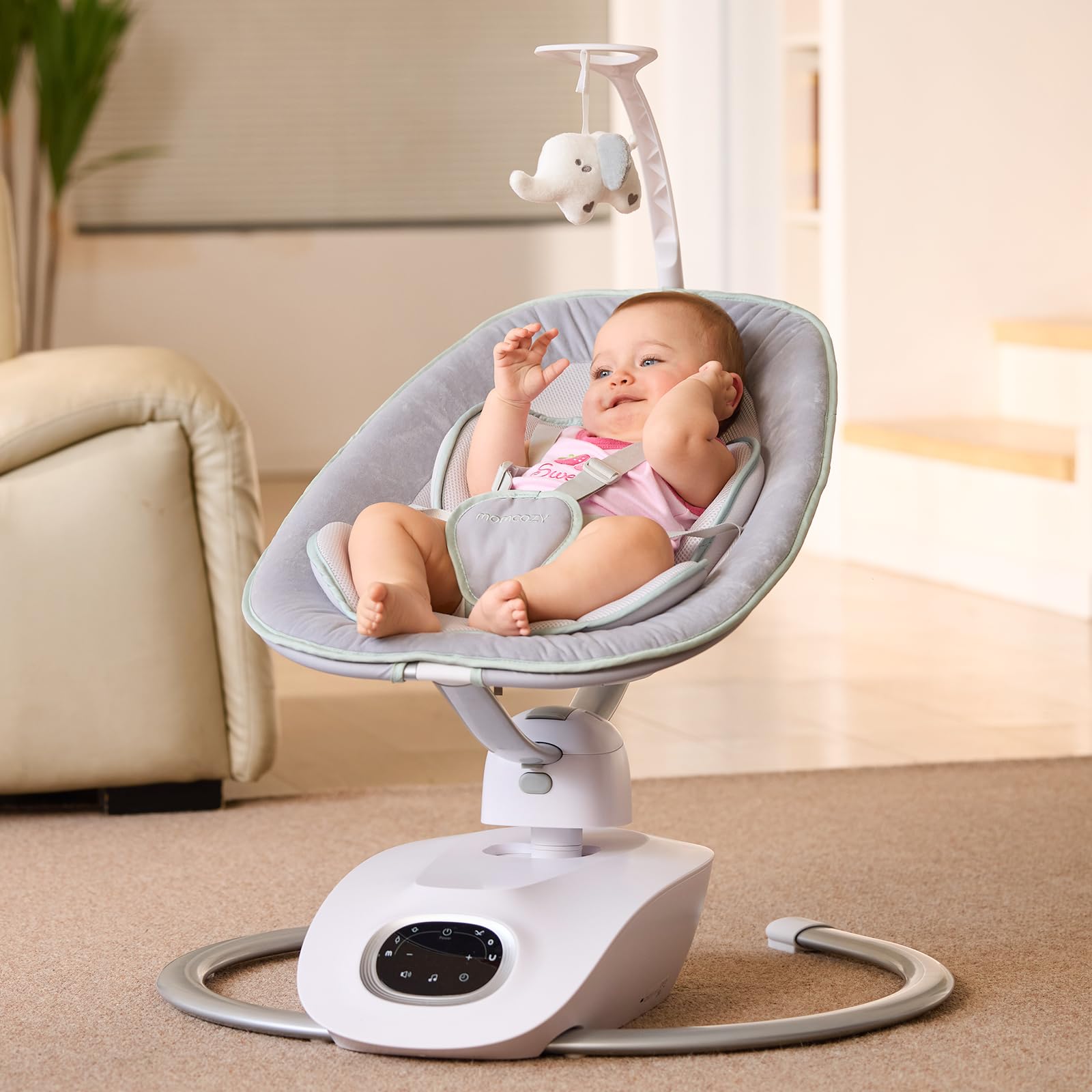 Momcozy CocoSway built-in lullabies offer soothing sounds at bedtime.
