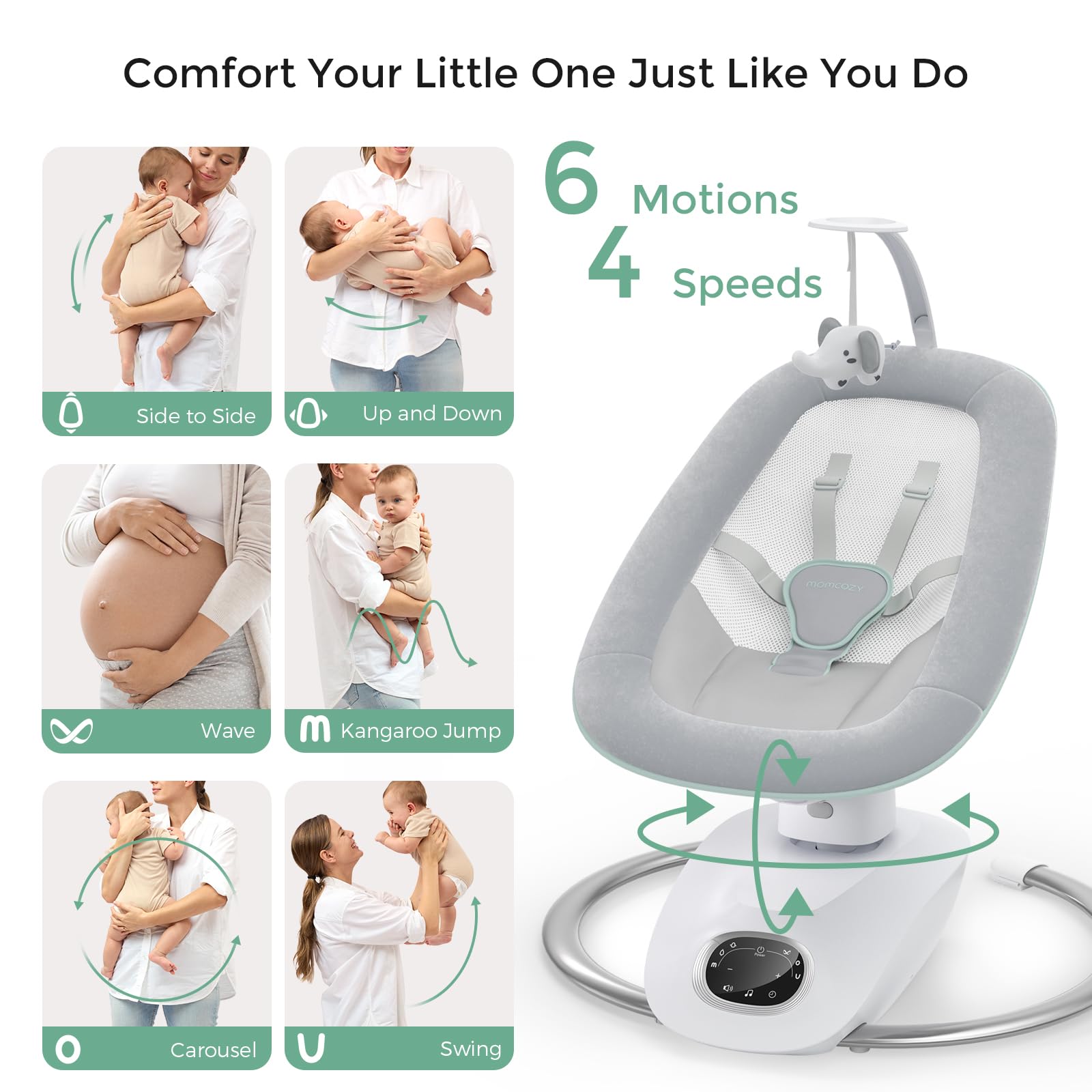 CocoSway offers six motions across four speeds for soothing sessions