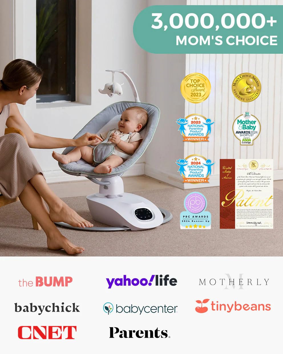 Lullabies and gentle sounds on the Momcozy CocoSway swing