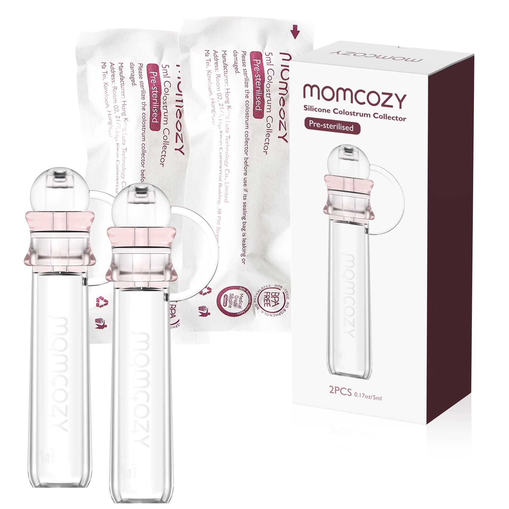 Momcozy colostrum collector 5ml pack ready for quick collection.