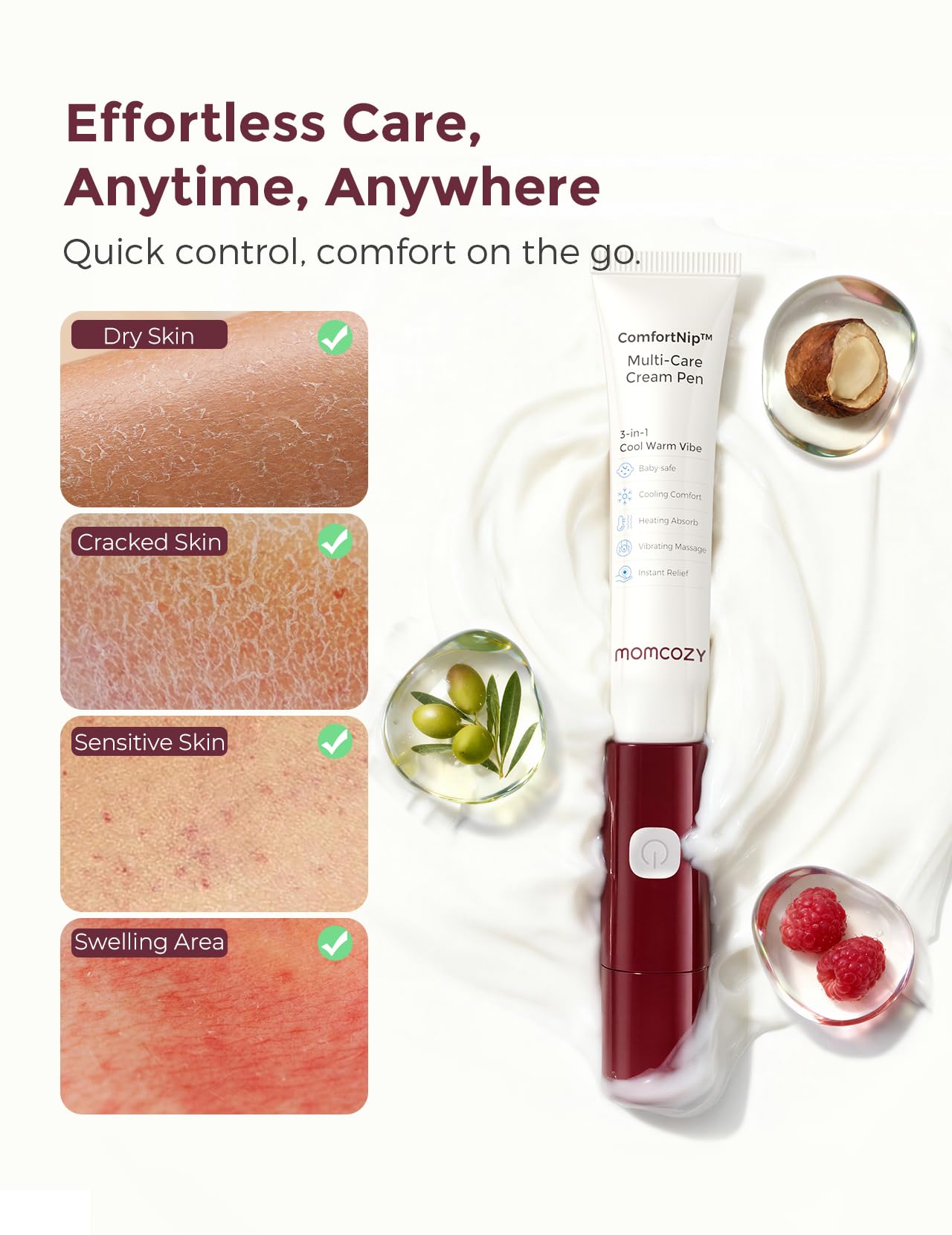 Momcozy ComfortNip stainless steel massage head enables hygienic, touch-free application.