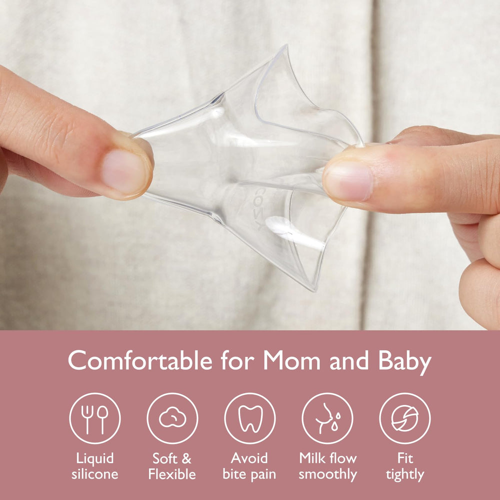 Momcozy nipple shields stored in pink travel case