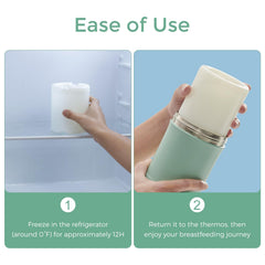 Momcozy gel tube inside a milk cooler delivering steady cold