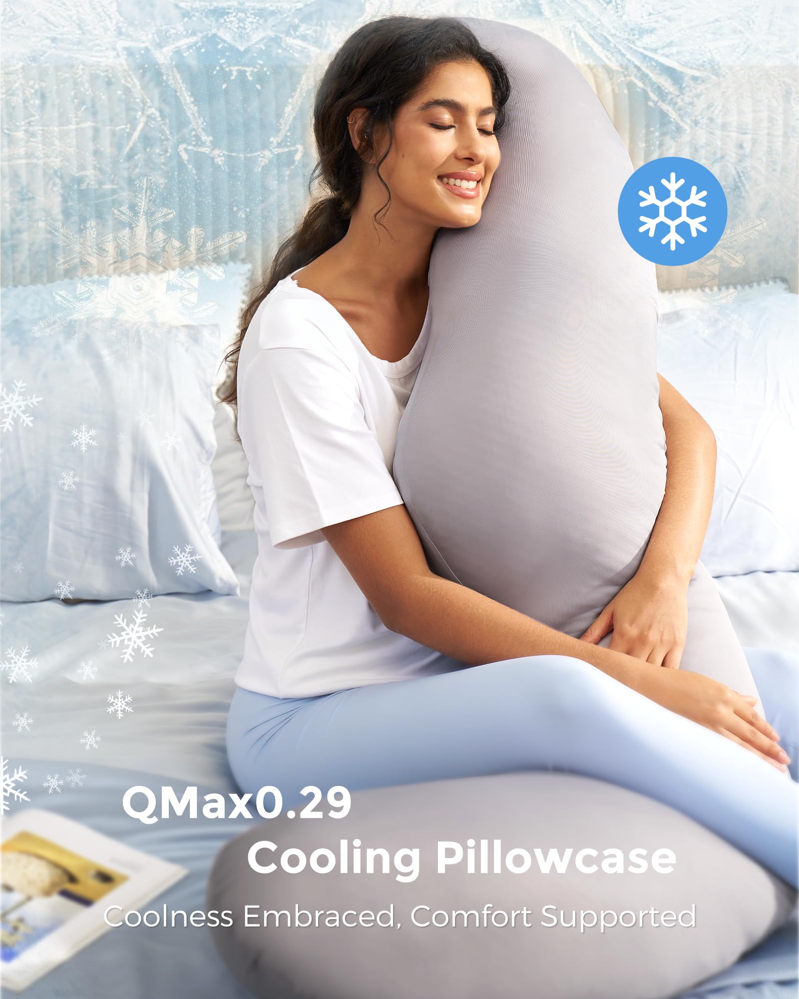 Momcozy full-body support layout ideal for side-sleep and pressure relief.
