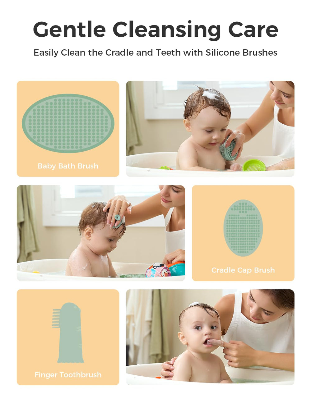 Momcozy Core Baby Kit soft silicone bath brush for bath time