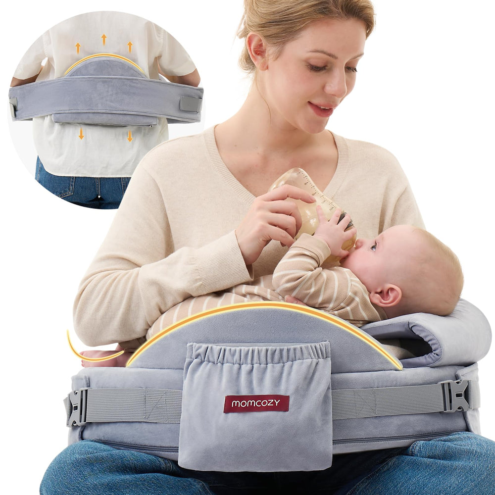 Momcozy CozyPro nursing pillow with lumbar support promoting comfortable feeding
