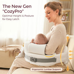 Momcozy CozyPro nursing pillow features a spacious nest for baby and arms.