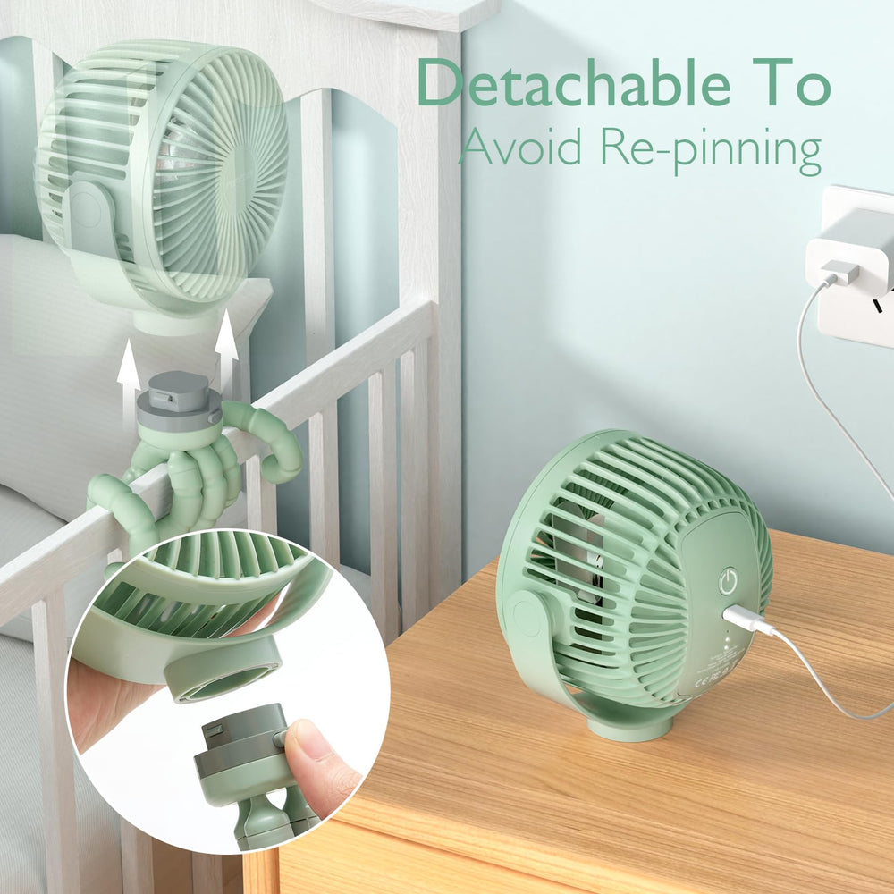 Momcozy detachable fan head and tripod for easy charging and placement