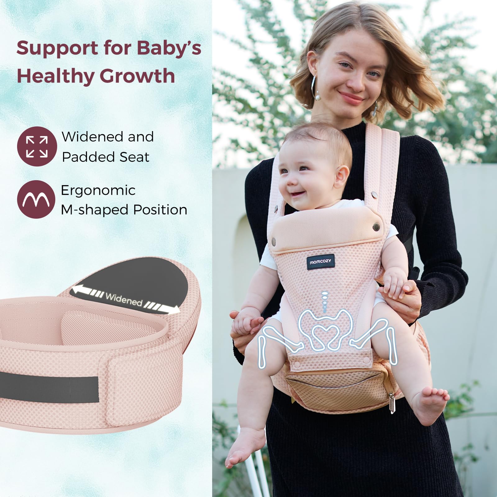 Momcozy detachable upper carry pocket folded into pocket for storage.