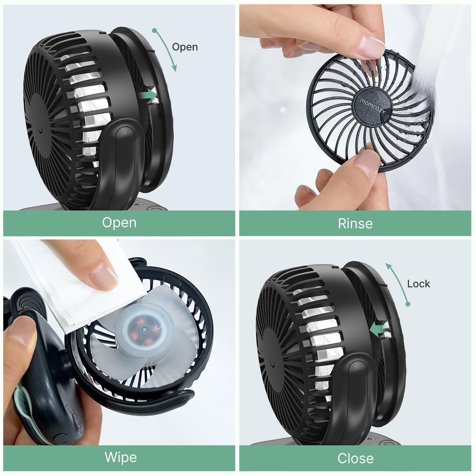 Momcozy diaper backpack clip fan attachment for quick cooling on the move
