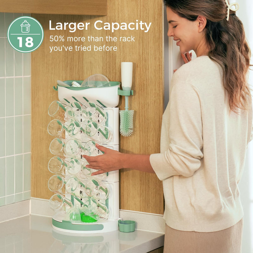 Momcozy bottle drying rack with built-in brush holder for quick access