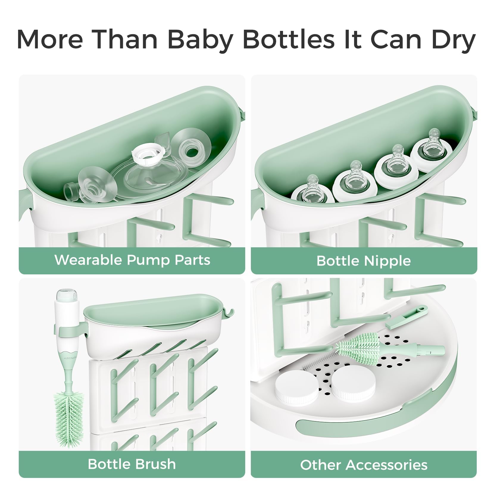 Momcozy compact drying rack saves counter space in the kitchen