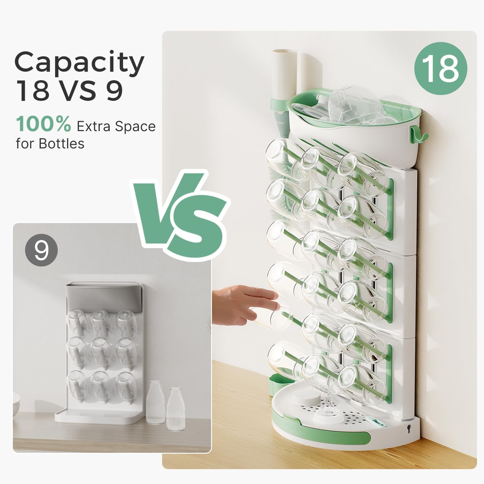 Momcozy rack neatly stores nipples and pump parts for easy drying