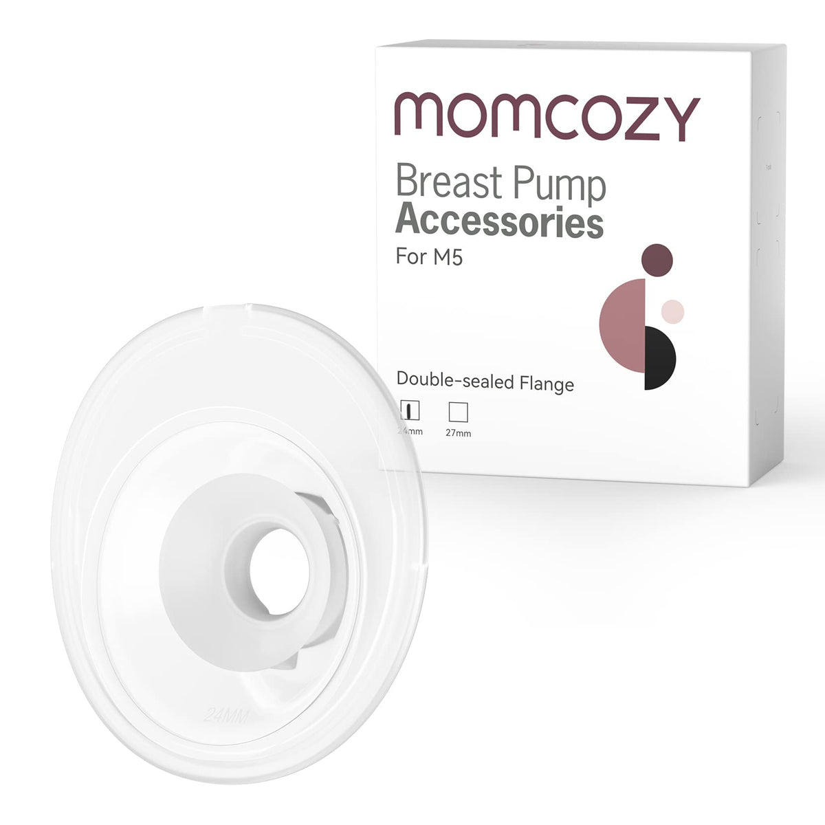 Momcozy double-sealed flange 24mm for M5 compatibility boosts seal and milk collection.
