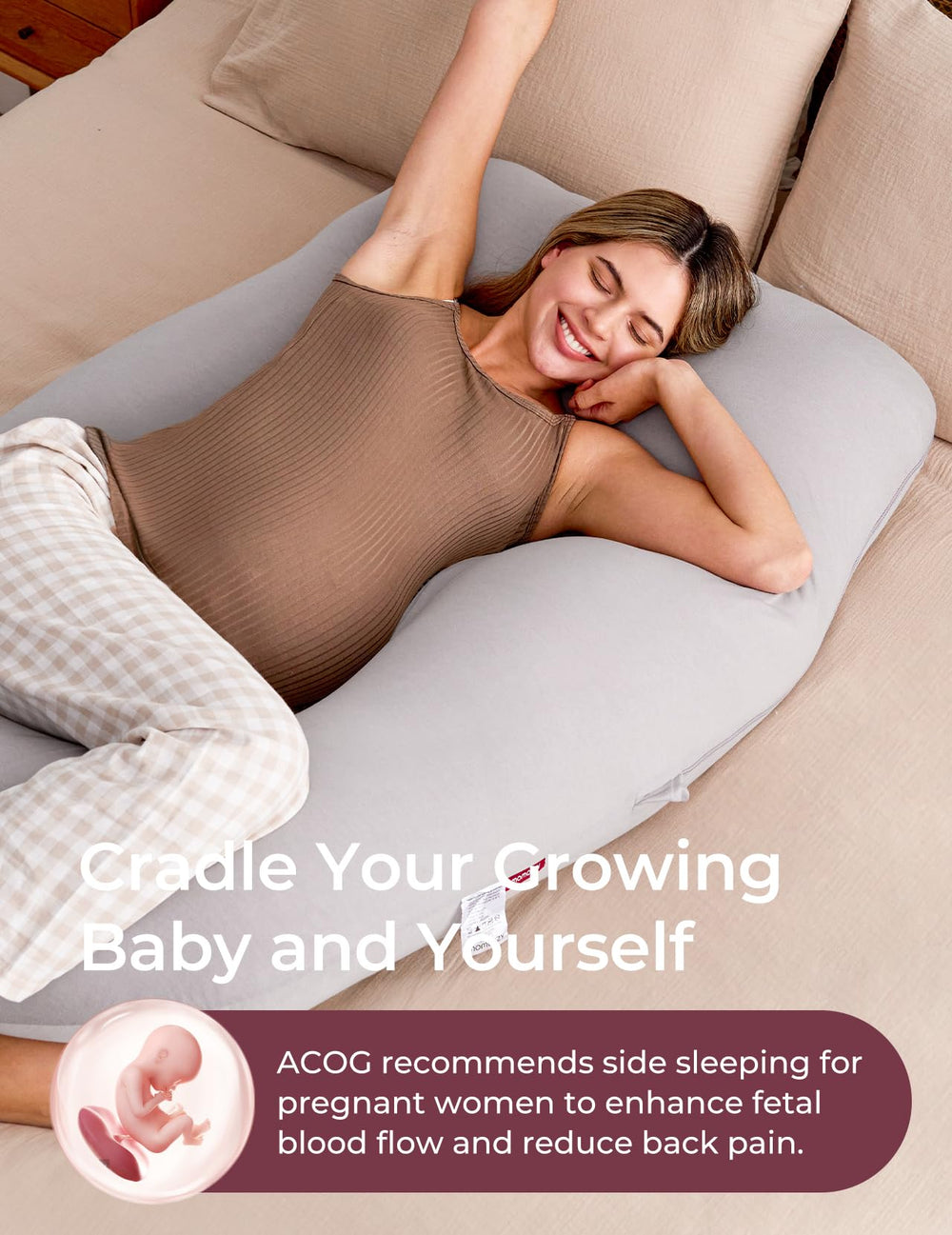 Momcozy silky cotton-fill delivers durable plush support night after night.