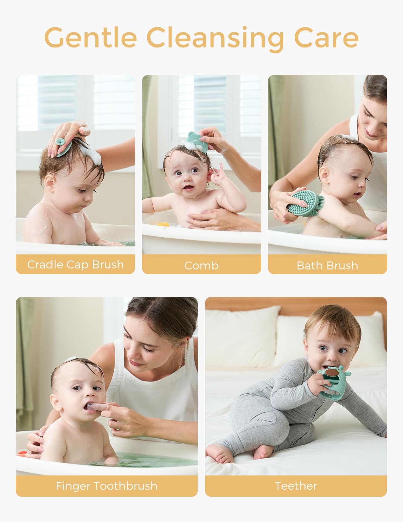 Momcozy Elite Bath Brush with soft silicone bristles for gentle bath time cleansing