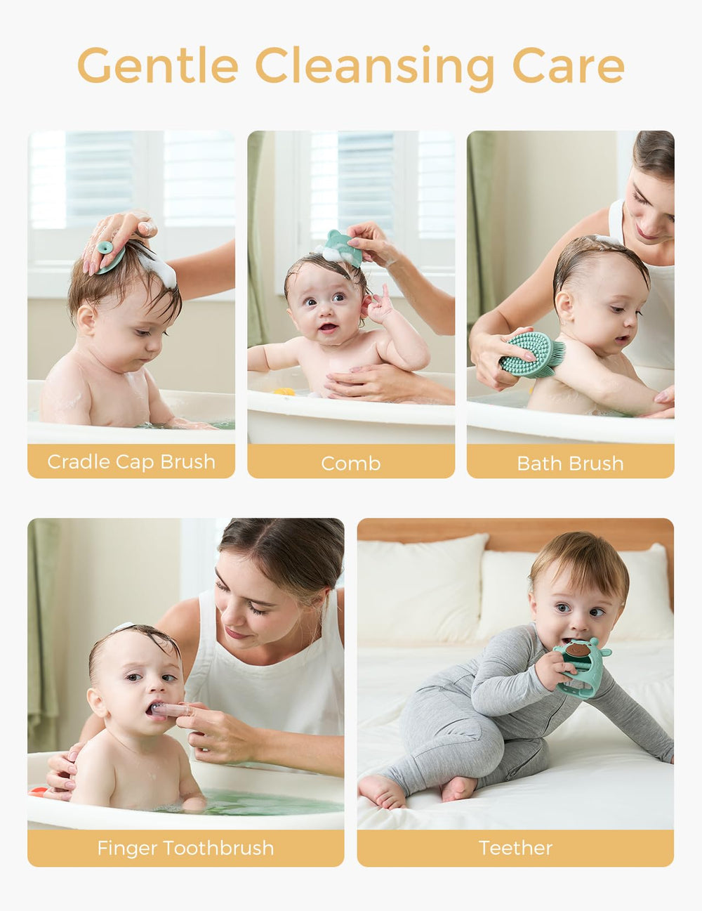 Momcozy Elite Bath Brush with soft silicone bristles for gentle bath time cleansing