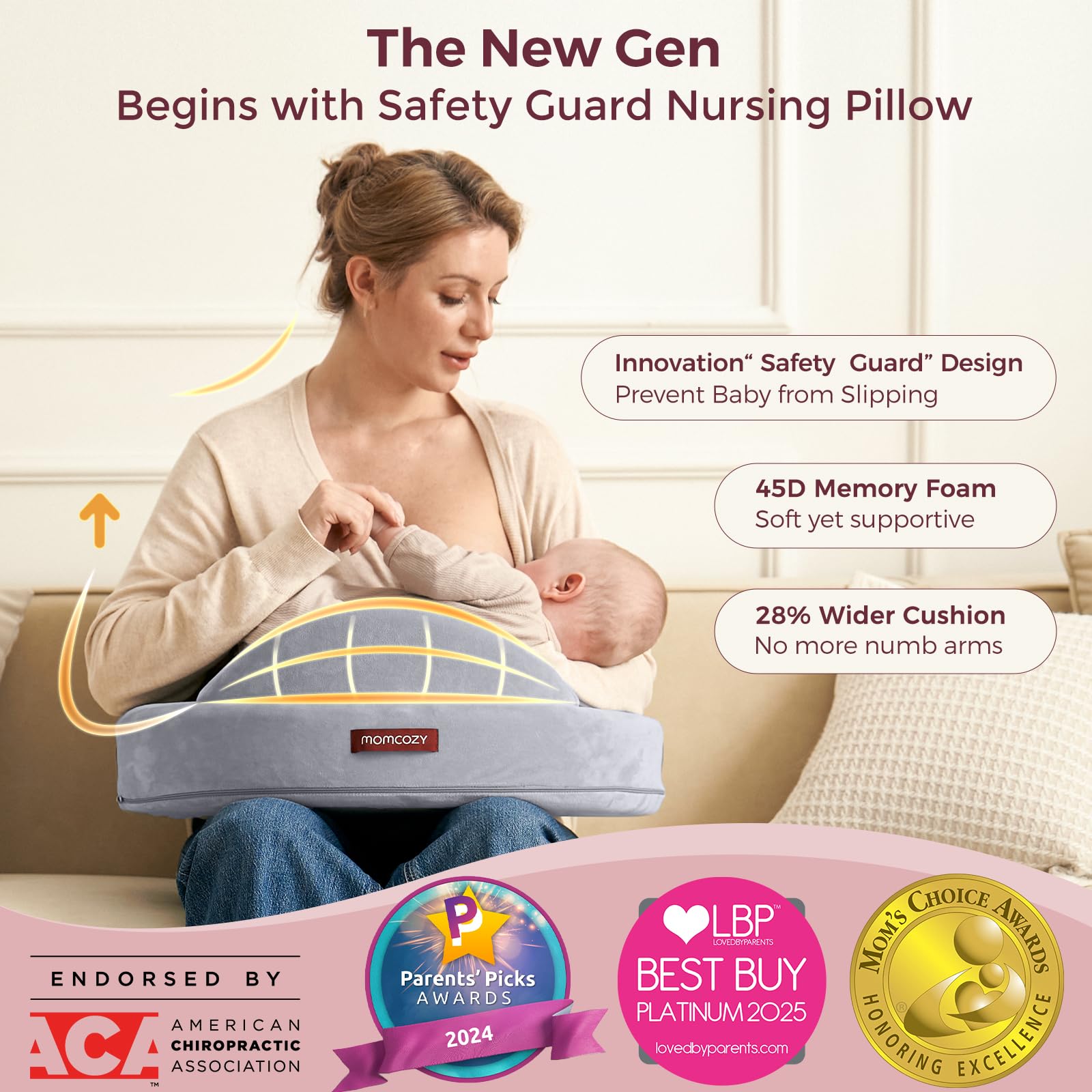 Momcozy ergonomic nursing support aids comfortable latch and arm relief