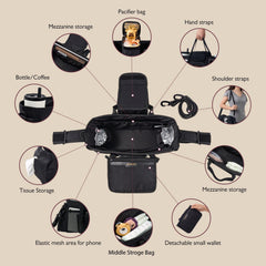 Momcozy Extra Large Stroller Organizer Max supports 3-way carry for versatile use.
