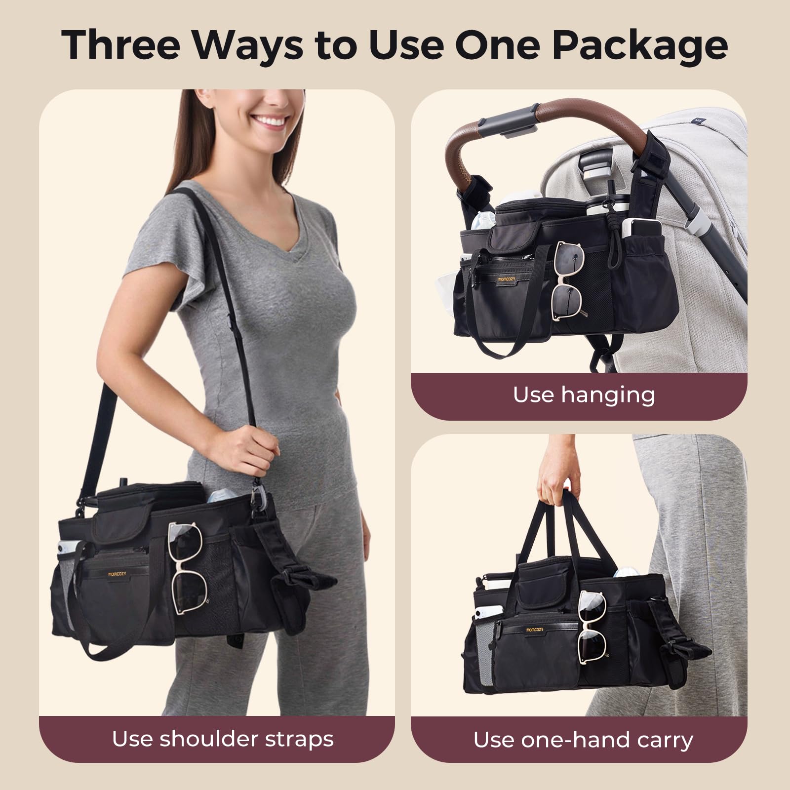 Momcozy Extra Large Stroller Organizer Max detachable wallet keeps essentials organized.