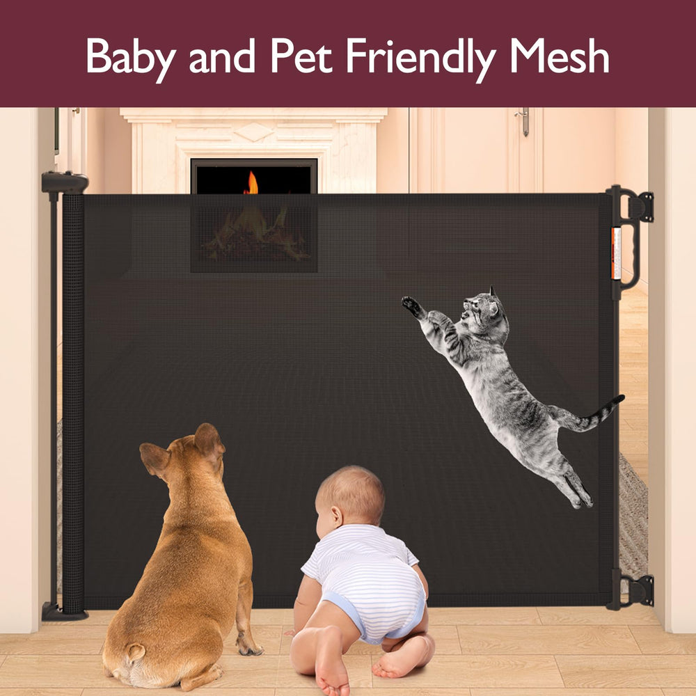 Momcozy extra wide mesh gate blends style with safety in busy homes.