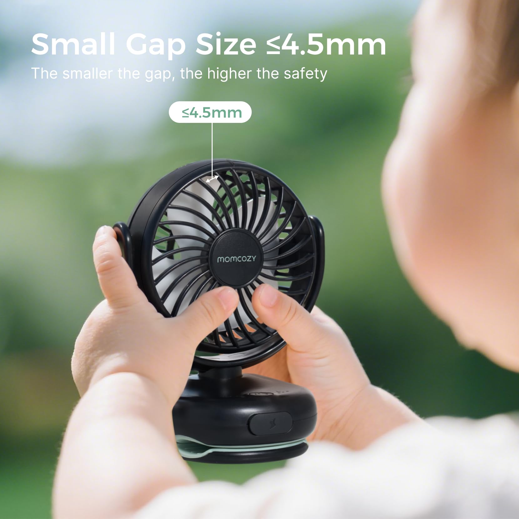 Momcozy fan in tabletop mode for indoor play sessions