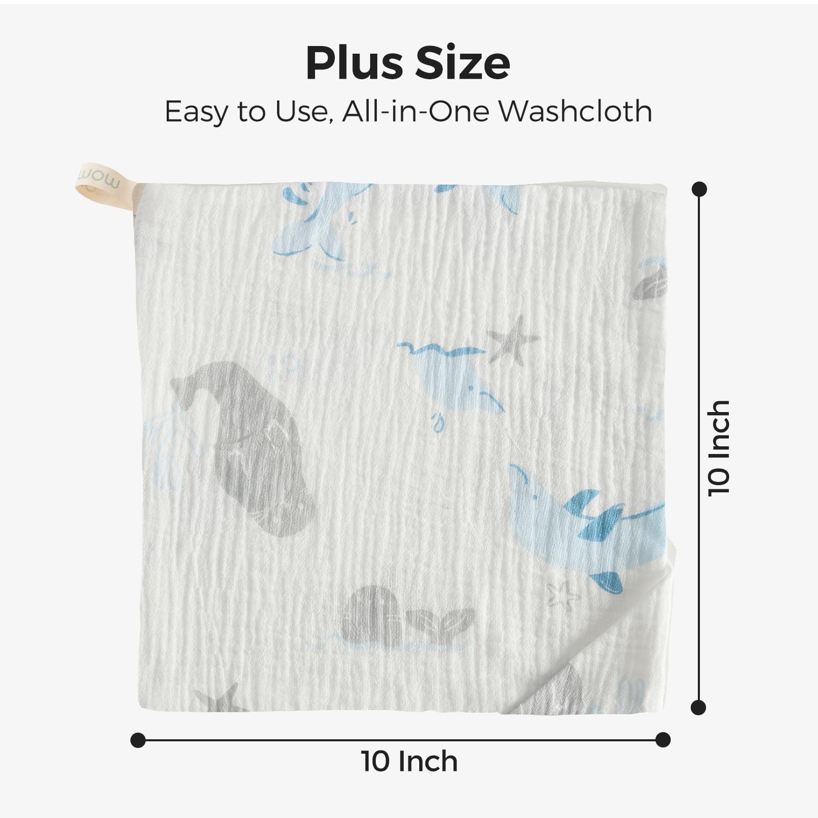 Momcozy quick-dry feature shown on 4-layer washcloths.