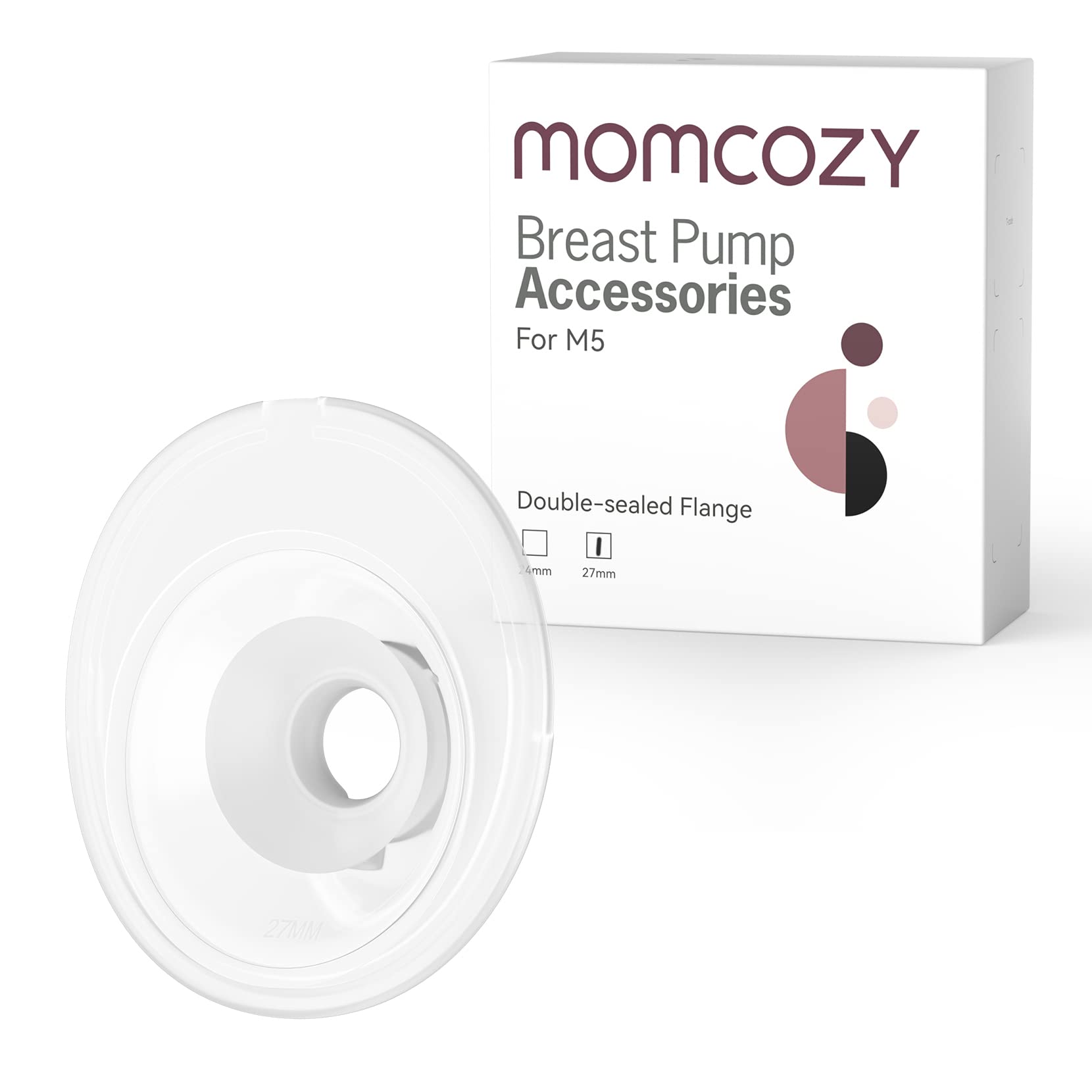 Momcozy flange 27mm compatible with M5 offers a secure, comfortable pumping fit.
